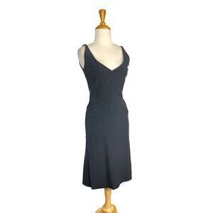 Zac Pozen 2 S Black Cocktail Dress Midi Deep V Tailored Wiggle Pencil Y2K VTG